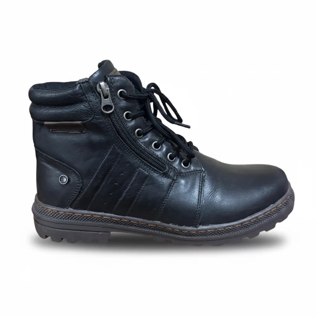 Bota Casual Unissex Preta em Couro BX66 com Zíper Lateral