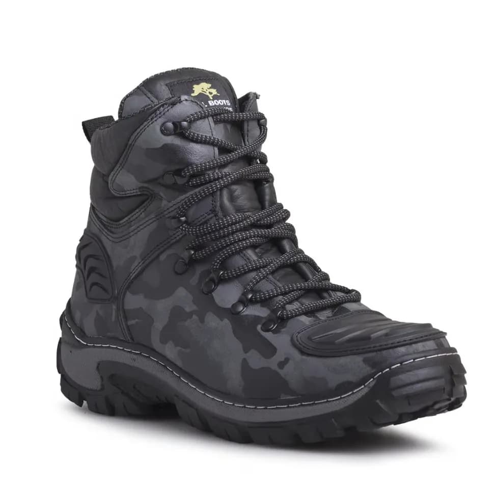 Bota Coturno Masculina Camuflada em Couro